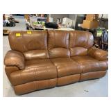 88' LONG BROWN LEATHER SOFA W/ RECLINER END