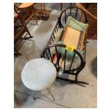 ANTIQUE BABY BED, WOODEN DOLL BED, METAL VANITY