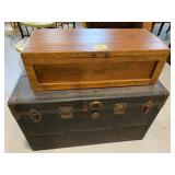 ANTIQUE STEAMER TRUNK, ANTIQUE WOODEN TOOLBOX