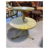 2-TIER GREEN PAINTED WOOD END TABLE