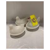3 MILK GLASS HEN ON NESTS