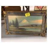 ANTIQUE ORNATE FRAMED MOUNTAIN SCENE OIL ON