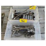 2 TUBS OF SOCKETS OF ALL KINDS, WRENCHES, ETC