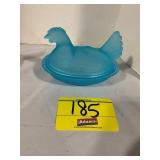 FROSTED ICY BLUE GLASS HEN ON NEST