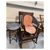 ANTIQUE WOODEN ROCKING CHAIR, END TABLE, CHILDS