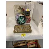 BOX OF PICTURE FRAMES UNDER TABLE, CHRISTMAS