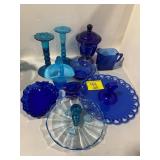GROUP OF BLUE GLASSWARE OF ALL KINDS