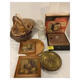 BRASS PLATES, COLEMAN CAMP OVEN, WALL ART,