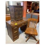 ANTIQUE WATERFALL FRONT DESK, ROLLING WOOD OFFICE