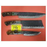 (3) HANDMADE KNIVES WITH LEATHER SHEATHS AND