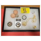 MASONIC SHADOW BOX COMPLETE WITH CHALLENGE COINS,