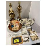 ANTIQUE PHOTOS, PAIR OF BRASS LAMPS, FUNKS