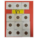 (12) WHEAT PENNIES....(3) 1910, (2) 1916, (2)