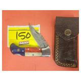 (1) HANDMADE POCKET KNIFE WITH LEATHER SHEATH AND