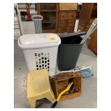 HAMPER BASKET, PLASTIC STOOL, PLASTIC TRASHCAN,