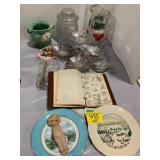 METAL SERVINGWARE, STRAWBERRY GLASS PITCHER,
