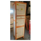 6FT TALL ANTIQUE WOODEN 3-BIN STORAGE LOCKER