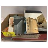 FLAT W/ VINTAGE PLASTIC MODEL TRAIN BUILDINGS