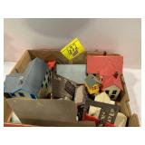 FLAT W/ VINTAGE PLASTIC MODEL TRAIN BUILDINGS