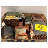 FLAT W/ VINTAGE PLASTIC MODEL TRAIN BUILDINGS