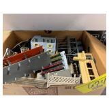 FLAT W/ VINTAGE PLASTIC MODEL TRAIN BUILDINGS