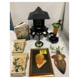 ROSEVILLE MARKED WALL POCKET, BOOKENDS, PAGODA