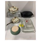 FLOWER POTS, GLASS CASSEROLE DISHES, GLASS