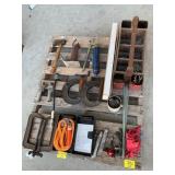 HEAVY DUTY CLAMPS, WOODEN HOMEMADE BOX OF