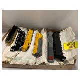 BOX OF VINTAGE PLASTIC TRAIN LOCOMOTIVES & CAR