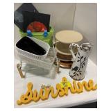 SUNSHINE SIGN, BASKETS, PLASTIC LAZY SUSAN, WALL