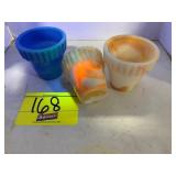3 GLOWING ANTIQUE AKRO AGATE MINI GLASS PLANTERS