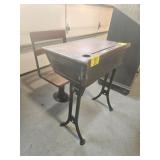 VINTAGE METAL & WOOD SCHOOL DESK W/ CHAIR