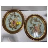 PAIR OF ASIAN THEMED CARVED FLOWER OVAL PICTURES