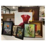 GROUP OF FRAMED WALL ART OF ALL KINDS - SOME OIL