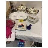 BASKETS & STORAGE UNDER TABLE, FLOWER ENAMEL?