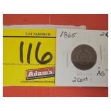 1865 TWO-CENT SHIELD COIN