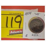 1854 BRAIDED HAIR LARGE ONE CENT COIN