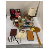 MIRROR DRESSER TRAY, PERFUMES CONTENTS VARY,