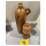 2 BROWN GLAZE CROCK BOTTLES
