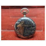 1914 silver Grand Prix pocket watch engraved.