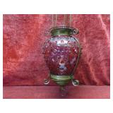 Victorian Hall oil light lamp. Cranberry Hobnail.