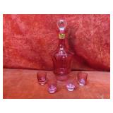 West Germany Cranberry glass decanter & glasses.