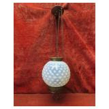 Victorian Hall oil light lamp. Opalescent white.