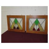 (2)Matching vintage stained glass leaded window.