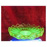 11-3/4' dia Vaseline glass bowl. Colonial prism l