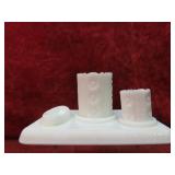 Antique milk glass vanity cigarette match safe set