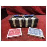Antique clay Champagne bottle poker chip set.
