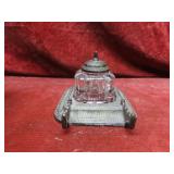 Antique cast iron inkwell w/lid.