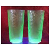 (2)Vintage vaseline glass swirl 5-1/4' glasses