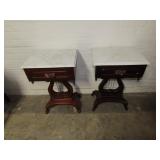 (2)Matching Marble top tables w/drawers